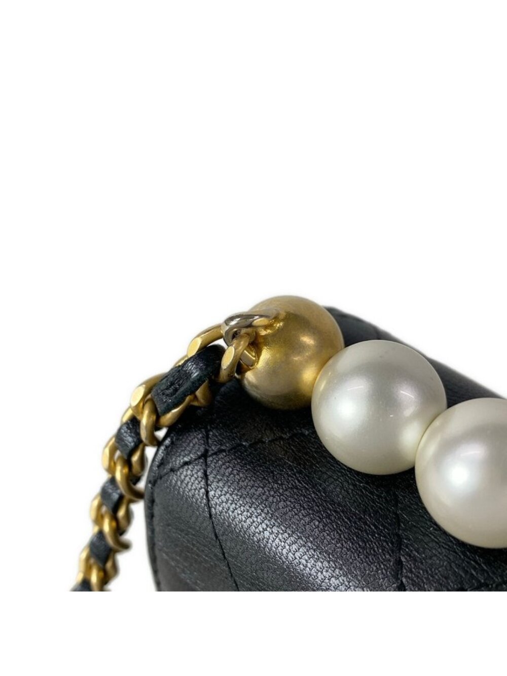 Chanel Shoulder Bag Mini Quilted Black Chain Gold Faux Pearl Lambskin - Picture 14 of 16